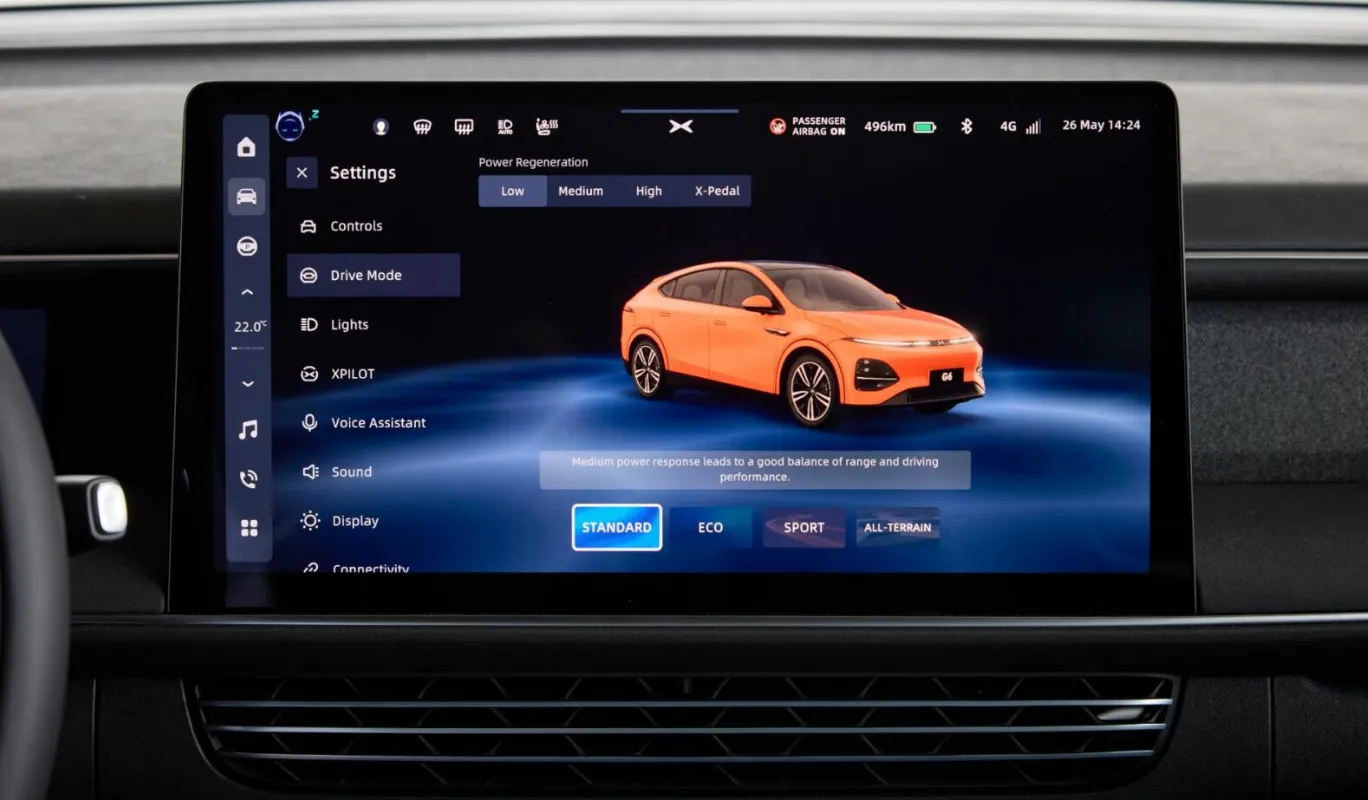 xpeng g6 ecran mode conduite